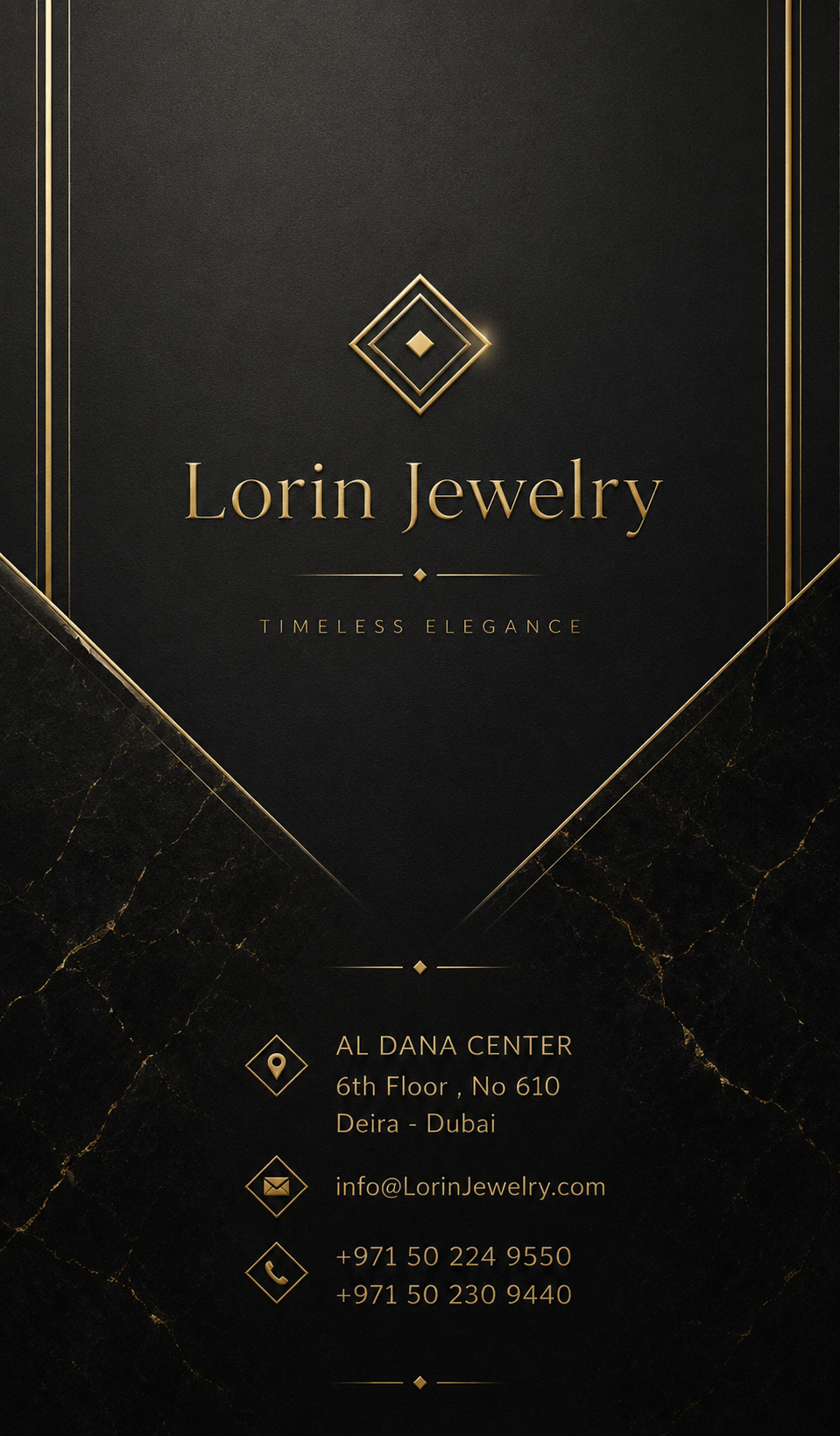 Lorin Jewelry black and gold brand identity